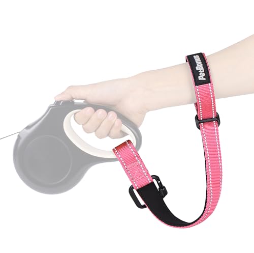 Dog Leash Wrist Strap, Safety Strap for Retractable Leash, Lockable Reflective Short Dog Walking Lead with Adjustable Soft Padded Handle, Extra Layer Security for Pet Stroller (Pink) - color: Pink, size: 1 Pack