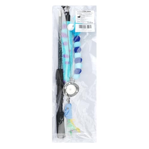 Pawaboo Cat Teaser Wand Toys, Cat Fishing Pole Toy with 3 Pack Feather Refills, 3-Section Retractable Kitten Feather Toys with Pulley, Indoor Cats Teaser Catcher Exerciser with Bell, Blue - color: Plush-Blue