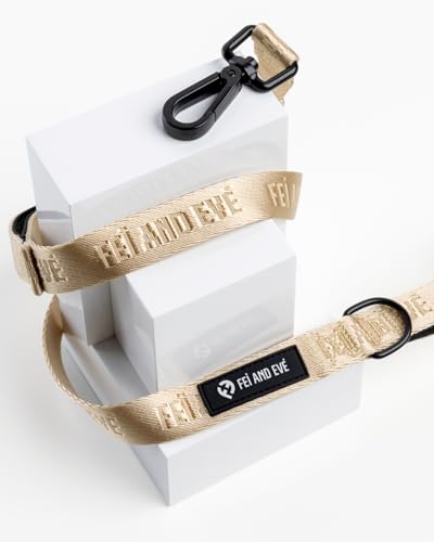 Fei & Eve Classic Dog Leash - 4FT, Dual Padded Handles, 360° Swivel Hook, Heavy Duty 210D Nylon - No-Pull Design with Traffic Control Handle - for Small/Medium/Large Dogs, Champagne - color: Champagne, size: 4FT