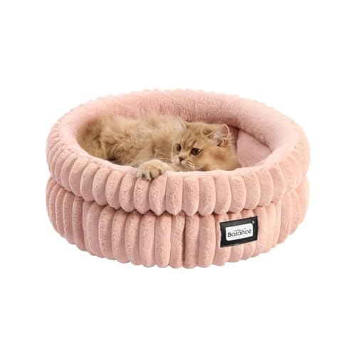 BALANCE Cat Bed Kitten Bed, Washable Round Cat Beds for Indoor Cats,Super Soft Plush Faux Fur Pet Bed for Puppy and Kitten with Anti-Slip Bottom - color: Acorn Pink, size: 20.0"L x 20.0"W x 8"Th