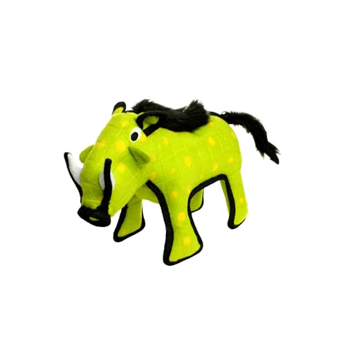 TUFFY - World's Tuffest Soft Dog Toy - Desert Warthog Green- NO Squeakers - Multiple Layers. Made Durable, Strong & Tough. Interactive Play (Tug, Toss & Fetch). Machine Washable & Floats - color: Green Warthog, size: Large