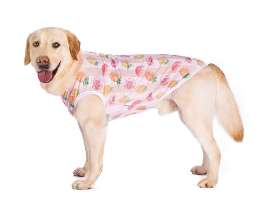 HDKUW Pet Clothes,Dog Summer T-Shirt Cool Breathable Sunscreen Dog Vest Clothes Outfit Costume for Medium Large Dogs Pink Fruit XL - color: Pink Fruit, size: XL