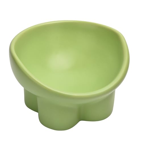 Ceramic Raised Cat Bowl,Elevated Tilted Anti Vomit Cat Bowls for Indoor Cats Whisker Friendly Pet Feeder for Food and Water,Cute Tilted Dish for Flat Faced Cats,Puppies - color: Green
