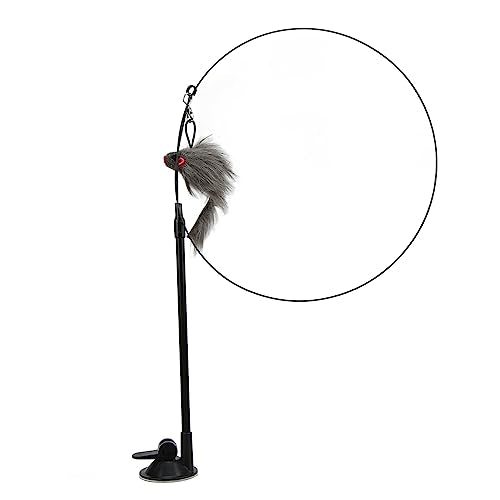 Funny Cat Wand Toys, Interactive Suction Cup Toy Handheld Teaser Wand Toy, Detachable Interactive Bird Toy Cat Feather Toys Cat Teaser Toy Cat Stick Toy Fun Exerciser Playing Toy for Cat(squirrel)