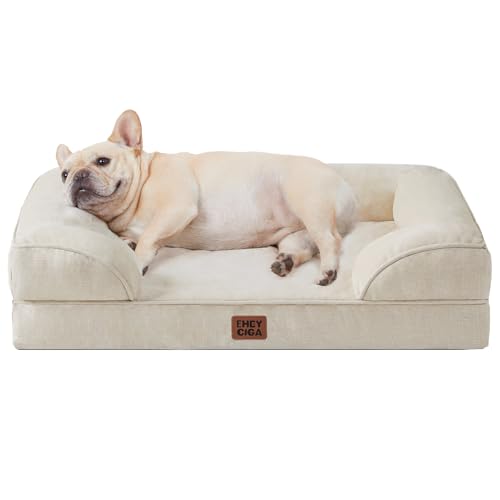 EHEYCIGA Orthopedic Dog Bed for Small Dogs, Waterproof Memory Foam Small Dog Beds with Sides, Non-Slip Bottom and Egg-Crate Foam Medium Pet Couch Bed with Washable Removable Cover, Beige - color: Beige, size: 24.0"l X 18.0"w X 6.0"th