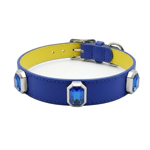 Luxury K9 Crystal Dog Collar -Waterproof Wear-Resistant Microfiber Leather with Hand-Set Rhinestone Gems, Durable Metal Buckle, Adjustable Bling Collar for Small Medium Large Dogs (Blue, M) - color: Blue, size: M(FIT,NECK:12.2"-15")