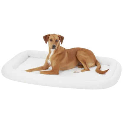 MidWest Homes for Pets Small QuietTime Double Bolster Pet Bed, White Plush 24-Inch Crate Mat with Stacked Bolsters, Machine Washable, Secure Fit with Elastic Straps - color: White Plush, size: 24-Inch