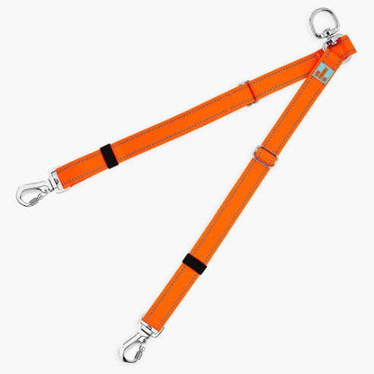 Dog Friendly Co. Leash Splitter | Walk Two Dogs | Complete Control - 360° Swivel, Tangle Free, Adjustable Length, Reflective Webbing, Heavy Duty Clips (Hi-Vis Orange) - color: Hi-Vis Orange