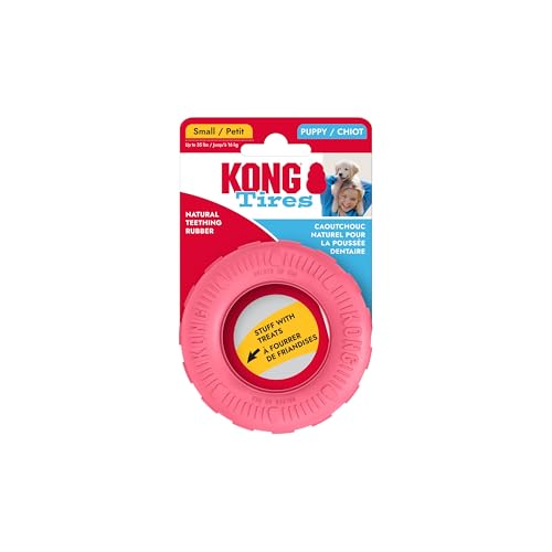 KONG Puppy Tires - Dog Chew Toy for Puppies - Stuffable Dog Toy for Treats & Snacks - Natural Rubber Chew Toy for Teething Puppy - for Small Puppies - Pink - color: Pink, size: Small (Pack of 1)