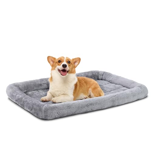 Bolster Dog Bed for Medium Dogs 30''x20'', Soft Warm Foam Pet Sofa Bed, Machine Washable Pet Cat Crate Mat for Medium Breeds, Grey - color: Grey, size: M:30x20x2.5 IN
