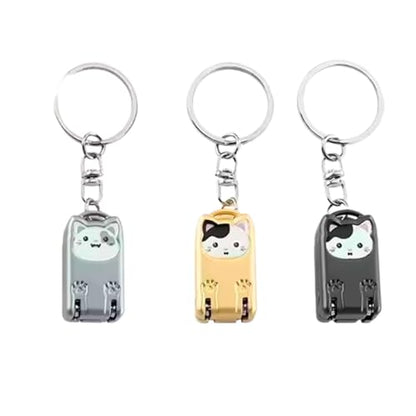 Mini Nail Clippers Keychain, Cute Cat Nail Clipper, Small Foldable Portable Travel Size, Cutie Kitten, Compact Pocket Folding Nail Cutter Keyring (Gold) - color: Gold