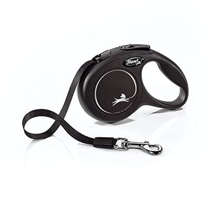 FLEXI New Classic Small Tape Retractable Dog Leash for Small Dogs Upto 26 lbs. – 10 ft., Black | Tangle Free Pet Walking Leash with One-Handed Brake, Pause, Lock|German Quality Product - color: Black, size: Small - 10 Feet (Tape)