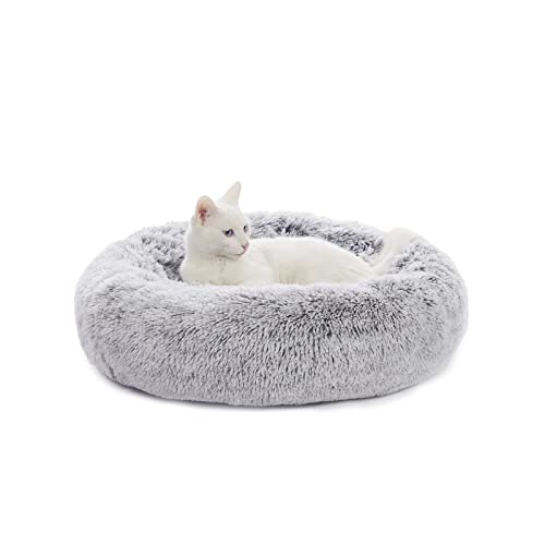 Bedfolks Calming Donut Dog Bed for Small Dogs & Cats, 23 Inches Round, Machine Washable, Anti-Anxiety Plush Bed (Dark Grey, Small) - color: Dark Grey, size: 23.0"L x 23.0"W x 7.0"Th