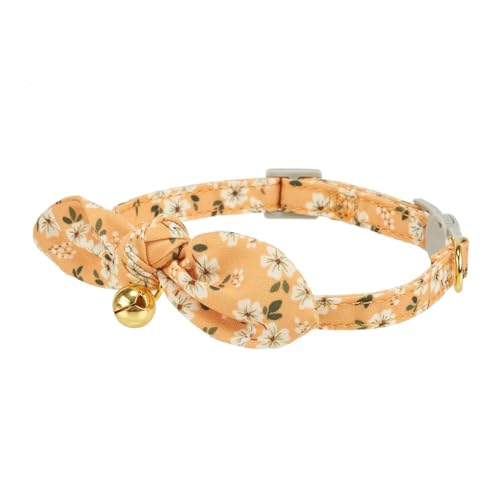 2 Pack Cotton Cat Collar, Removable Bowtie, Floral Pattern, Safety Breakaway Clasp, Adjustable for Cats.(Adult Cat, Yellow+White) - color: 2 Pack (Yellow+White)