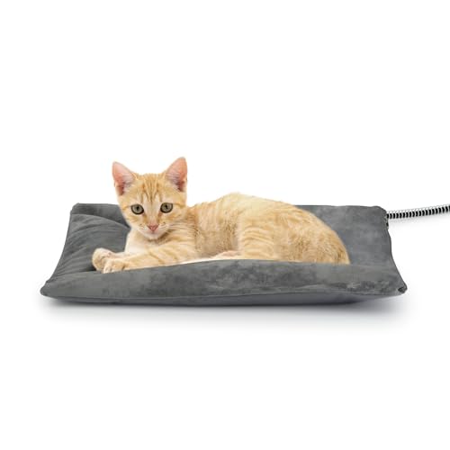 Outdoor Heated Cat Bed, Soft Pet Heating Pad with Steel-Wrapped Cord, Outside Pet Warmer for Feral Cats and Dogs, 15.7" x 11.8", 30 Watts - color: Gray, size: 15.7"L x 11.8"W