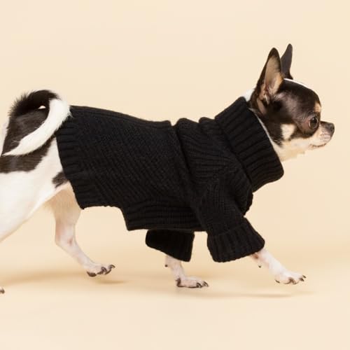 Fitwarm Dog Turtleneck Sweater, Thermal Knitted Pet Coat, Dog Winter Clothes for Small Dogs, Cat Apparel, Black, XS - color: Black, size: X-Small
