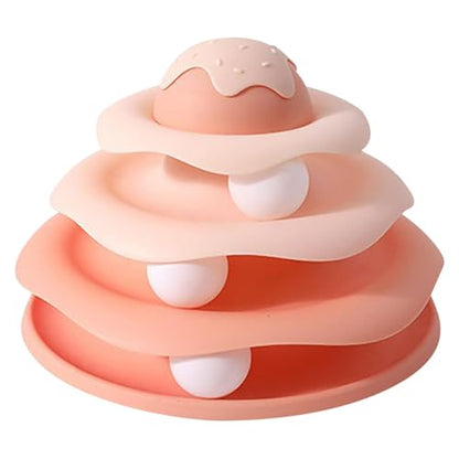 Cat Ball Track Toy, Cat Ball Tower, Multi-Level Design Cat Ball Track Toy, 3 in 1 Automatic Interactive Kitten Toy, Easy to Disassemble, Easy to Clean, Meet Your Cat's Exercise Needs (Pink) - color: Pink