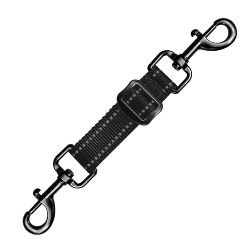 Dog Collar Safety Clip, Reflective Double-Ended Backup Connector for Harness to Collar, Adjustable Safety Clip for Prong, Pinch Collars, Prevents Escapes & Accidental Disconnection - color: Black, size: M