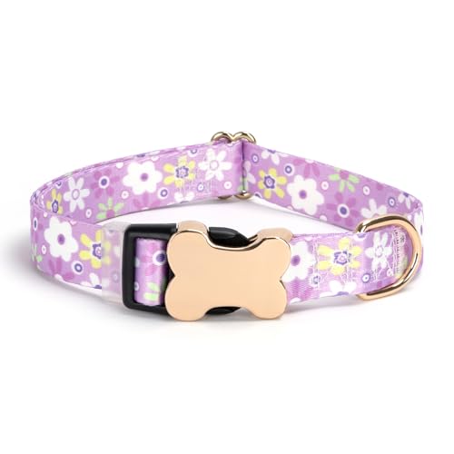 Personalized Custom Customized Silent No Jingle Dog Collar with Engraved ID Dog Name Phone Number/Dog Collars for Puppy X-Small Small Medium Large X-Large Boy Girl Dogs-Purple Flower-XS - color: 14 Purple Flower, size: X-Small (0.6" *7.8"-11.8")