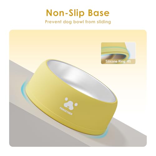PAWGETHER® Stainless Steel Dog Bowls, Dog Food and Water Bowl Non-Slip Easy to Clean Dishwasher Safe for Puppy Small Medium Dogs Cats Yellow 34oz - color: Yellow (34oz)