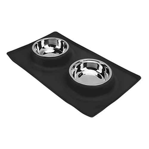 GLOGLOW Nan Dog Bowls with Non Slip Silicone Mat, Stainless Steel Double Bowls Set, Foldable for Small Medium Dogs and Cats Dog Daily Necessities (Black)
