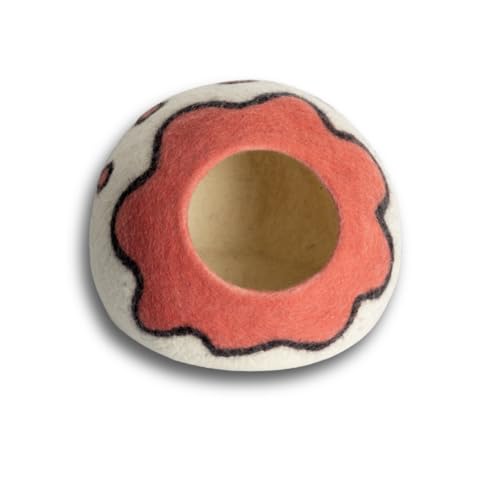 Premium Merino Wool Cat Cave Bed. Foldable, Eco-Friendly, Handmade Felt Kitten Bed and Covered Cat House (43x43cm). Hideaway Pod for Cats. Easy to Clean and Maintain. for Small to Medium cat. Pink - color: Pink