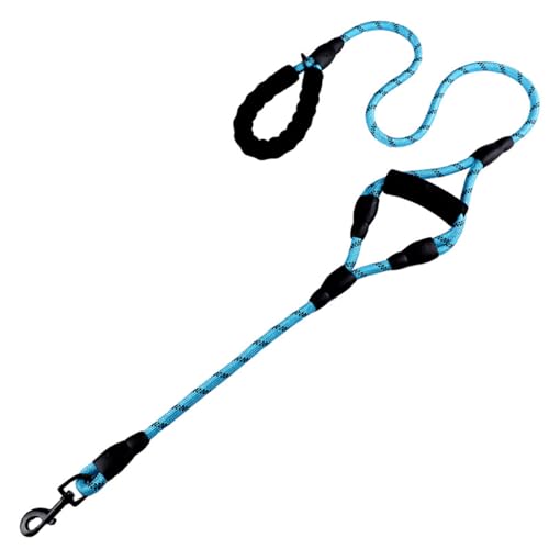 Heavy Duty Dog Leash with 2 Comfortable Padded Handles, Reflective Double Handle Dog Leash Lead for Small Medium Large Dogs Walking Training Running (Blue, 5FT) - color: Blue, size: 5FT