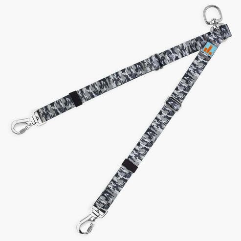 Dog Friendly Co. Leash Splitter | Walk Two Dogs | Complete Control - 360° Swivel, Tangle Free, Adjustable Length, Reflective Webbing, Heavy Duty Clips (Grey Camo) - color: Grey Camo