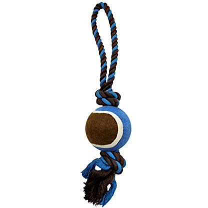 Dog Rope Toy with Tennis Ball (11”) – Strong Tug Toys for Dogs for Interactive Play & Bonding – Non-Abrasive Felt Dog Tennis Balls w/Rope for Puppies & Moderate Chewers – 3-Pack Blue - size: 3 set Rope Dog Toy Blue Ball