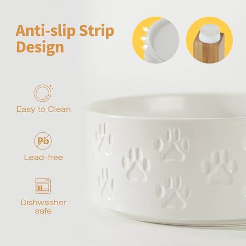 Elevated Ceramic Dog Bowls, 7.3" Dog Dishes with Stand, 5 Cup Elevated Food & Water Bowls for Medium Sized Dogs, Microwave Safe (Double Bowls + Stand - White, 7.3 inch) - color: Double Bowls + Stand - White, size: M - 7.3 inch