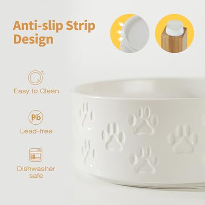 Elevated Ceramic Dog Bowls, 7.3" Dog Dishes with Stand, 5 Cup Elevated Food & Water Bowls for Medium Sized Dogs, Microwave Safe (Double Bowls + Stand - White, 7.3 inch) - color: Double Bowls + Stand - White, size: M - 7.3 inch