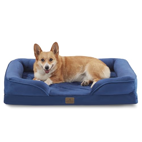 Bedfolks Orthopedic Dog Bed, Waterproof Dog Sofa Bed for Large Dogs, Egg Foam Pet Couch Bed with Removable Washable Cover and Nonslip Bottom, Navy Blue - color: Navy Blue, size: 35.0"L x 25.0"W x 6.5"Th
