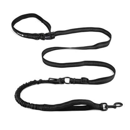 Heavy Duty Multifunctional Adjustable Hands Free Dog Leash - Durable Reflective Stitches, Car Safety Buckle Waist Leash for Dog Walking, Running, Hiking - 5-7FT - color: Black