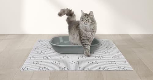 Fresh Kitty Durable XL Jumbo Foam Litter Mat – Phthalate and BPA Free, Water Resistant, Traps Litter from Box, Scatter Control, Easy Clean Mats – White Triangles 40" x 25"