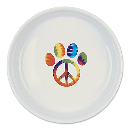 Bone Dry Ceramic Food Bowls, Non-Slip & Dishwasher Safe, Large Set, 7.5x2.4, Peace Paw, 2 Count - color: Peace Paw, size: Large Set, 7.5x2.4"