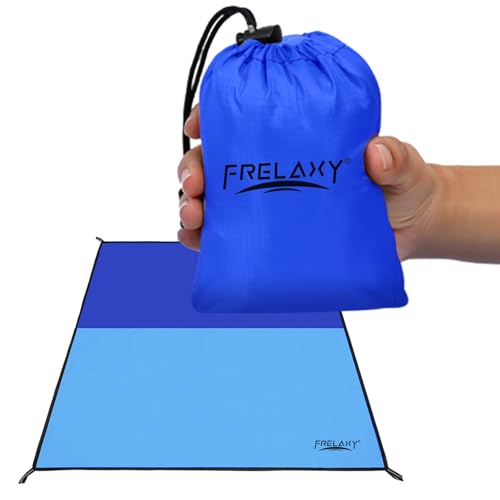 Frelaxy Pocket Picnic Blanket, Waterproof Sandproof Beach Mat, Compact Camping Tarp for Festivals, Hiking, Travel, Outdoor Recreation (Navy & Blue, 57'' x 71'') - color: Navy & Blue, size: 57'' x 71''