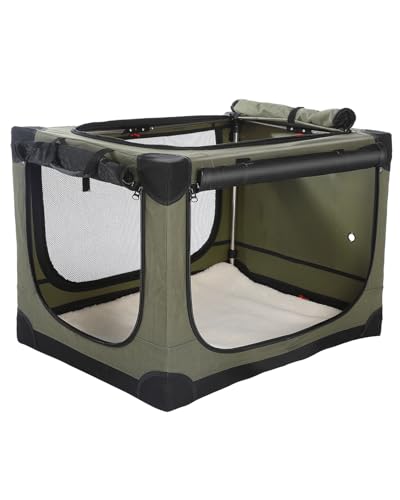 42 x 31 x 31 Inch Collapsible Soft Dog Crate for Dogs Up to 90 lbs, Portable Travel Pet Kennel with 4 Zip Doors, Foldable Indoor Outdoor Crate with Mat, Carry Bag, Green - color: Green, size: 42.0"L x 31.0"W x 31.0"H