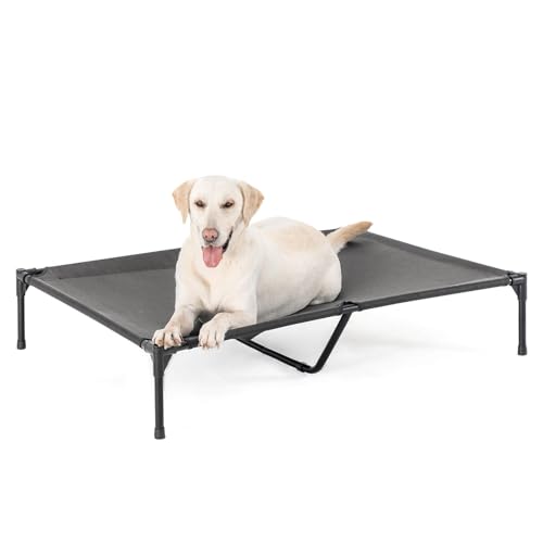 Garnpet XL Elevated Dog Bed for Large Dogs, Extra Raised Dog Cot Beds, Heavy Duty Pet Cots with Durable Supportive Teslin Recyclable Mesh, Indoor & Outdoor Pet Bed, Dark Grey - color: Dark Grey, size: X-Large