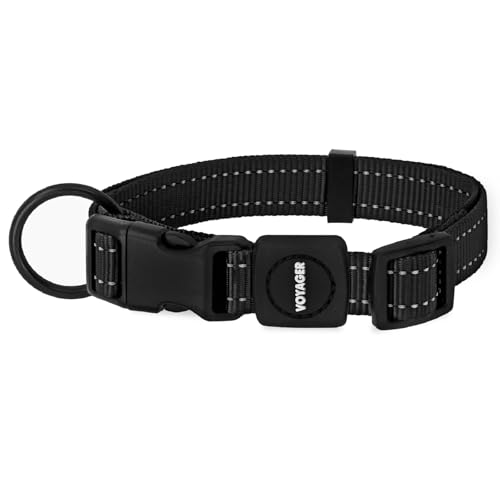 Best Pet Supplies Voyager Reflective Dog Leash or Collar with Neoprene Handle, for Small, Medium, and Large Breed Puppies, Cute and Heavy Duty for Walking, Running and Training - Black, M - color: Collar (Black), size: M (13" - 20.5")