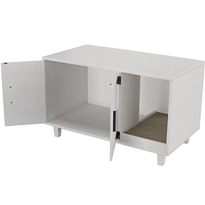 GDLF Modern Wood Pet Crate Cat Washroom Hidden Litter Box Enclosure Furniture House as Table Nightstand with Scratch Pad,Stackable (White) - color: White