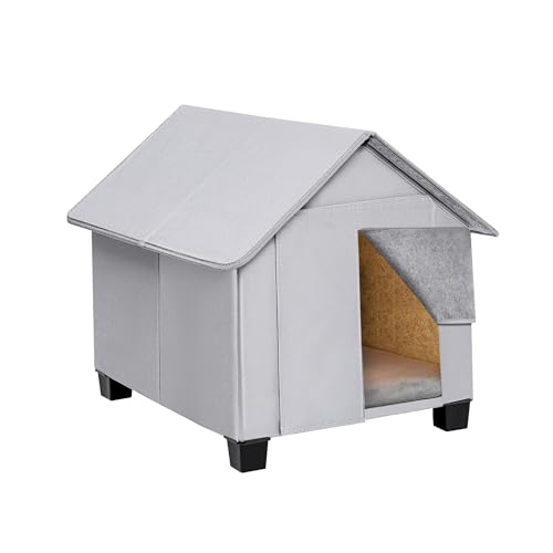 Outdoor Dog House, Elevated Foldable Dog Cave Bed with Removable Plush Mat for Medium Dogs and Cats Up to 20.8 Inches Long