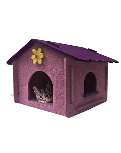 Lukamoo® Cute Cat House (Violet Velvet Villa, Large) - color: Violet Velvet Villa