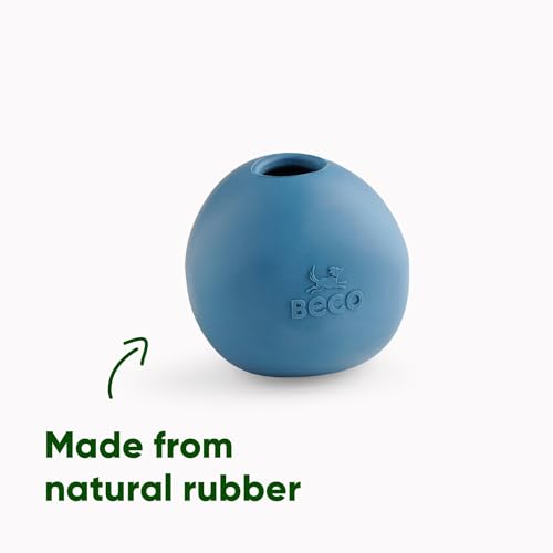 Beco Natural Rubber Wobble & Stuffable Ball Fetch Dog Toy, Perfectly Crafted for Endless Fun, Interactive Bouncing, and Treat-Dispensing Challenges. Suitable for All Dog and Puppy Size, Blue
