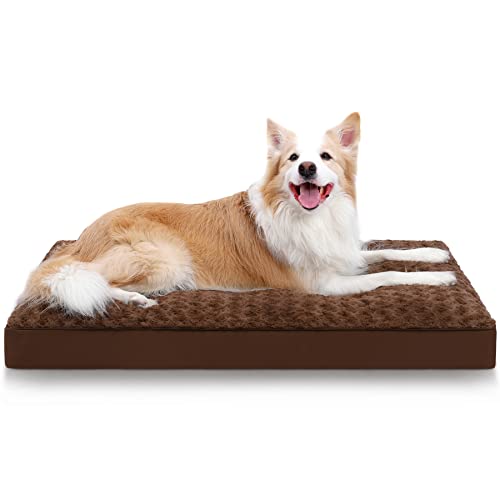 Dog Crate Bed Waterproof for Large Dogs - Rose Velvet Soft Fluffy Washable With Removable Cover & Anti-Slip Bottom, 35 x 22 Inch, Brown - color: Brown, size: 35.0"L x 22.0"W x 3.0"Th