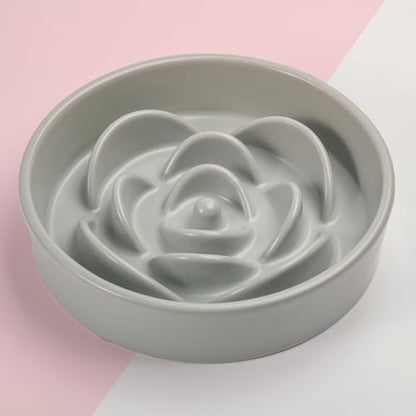 8.26 in Grey Dog Bowl Slow Feeder Ceramic for Medium and Large Breed,Elevated/Raised Slow Feeding Dog Food Water Dish Heavy Weighted,Puppy Dish for Fast Eaters,Puzzle Eating Bowl Modern Maze - color: Upgraded Grey Slow Feeder Elevated