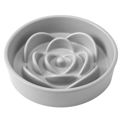 8.25'' Ceramic Slow Feeder Dog Bowls - Petal Shape Modern Dog Food Dish for Medium and Large Breeds, Puzzle Maze Bowl to Slow Down Eating, Anti-Gulping, Dishwasher & Microwave Safe, Grey - color: Grey, size: 8.25 inch