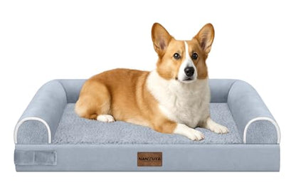 Medium Large Dog Bed Orthopedic Washable: Beds Bolster Medium Large Sized Dog Bed Egg Crate Foam Couch Sofa Waterproof with Removable Cover - color: Light Grey, size: 30.0"L x 20.0"W x 6.0"Th