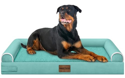 Large Dog Bed Orthopedic Washable: Beds Bolster XXL Bed Big XLarge Dogs Egg Crate Foam Sofa Couch Waterproof Removable Cover - Aqua Blue - color: Aqua Blue, size: 44.0"L x 34.0"W x 6.5"Th