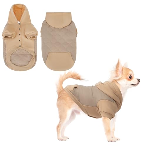 KOOLTAIL Warm Dog Winter Coat for Small Dogs, Waterproof Puppy Jacket with Leash Hole, Cold Weather Dog Vest for Winter, Soft Pet Hoodie Sweater Sweatshirt Clothes for Puppy Cats Girls Boys Beige S - color: Beige, size: Small