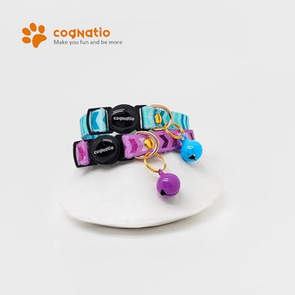 2 Pack Breakaway cat Collars with Bell,Safety Quick Release Pendant Cute Kitten Collar,Adjustable 20-30cm (Auqa+Purple, 20-30cm) - color: Auqa+Purple